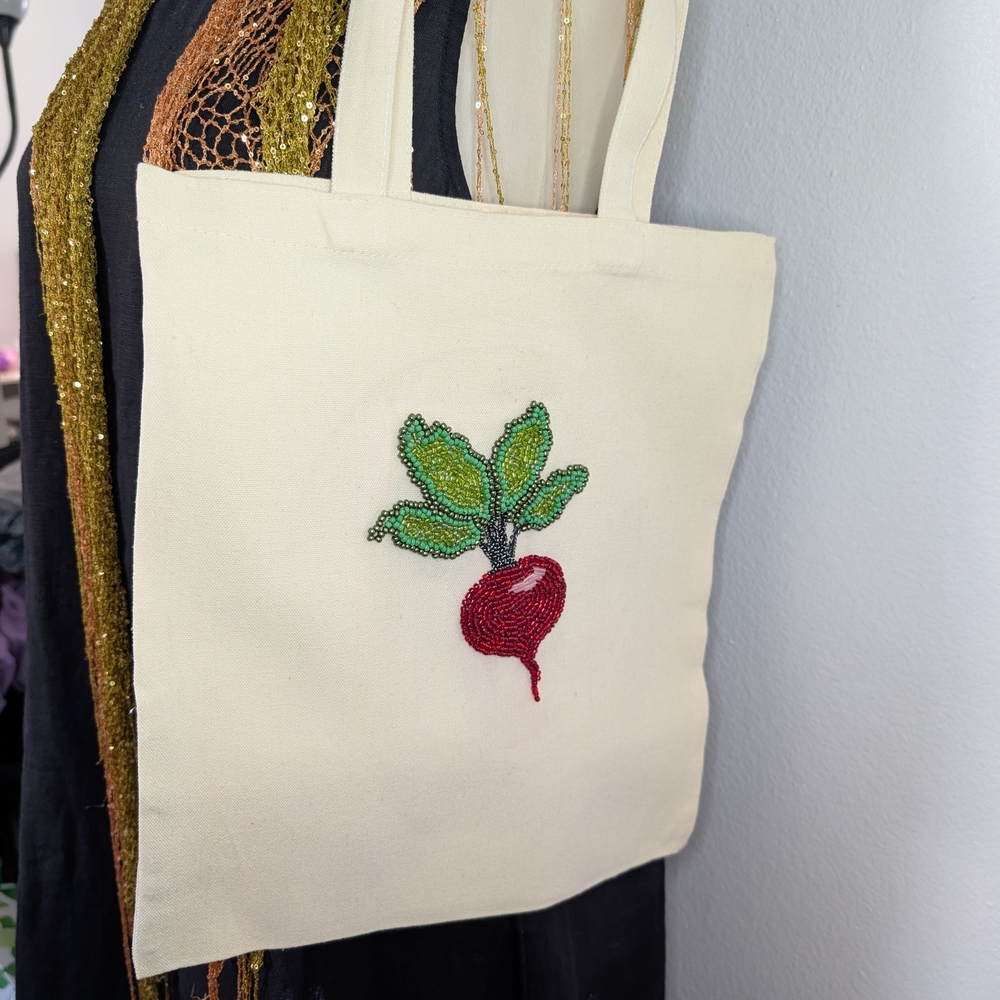 Handmade Beads Embroidered Cream Tote Bag